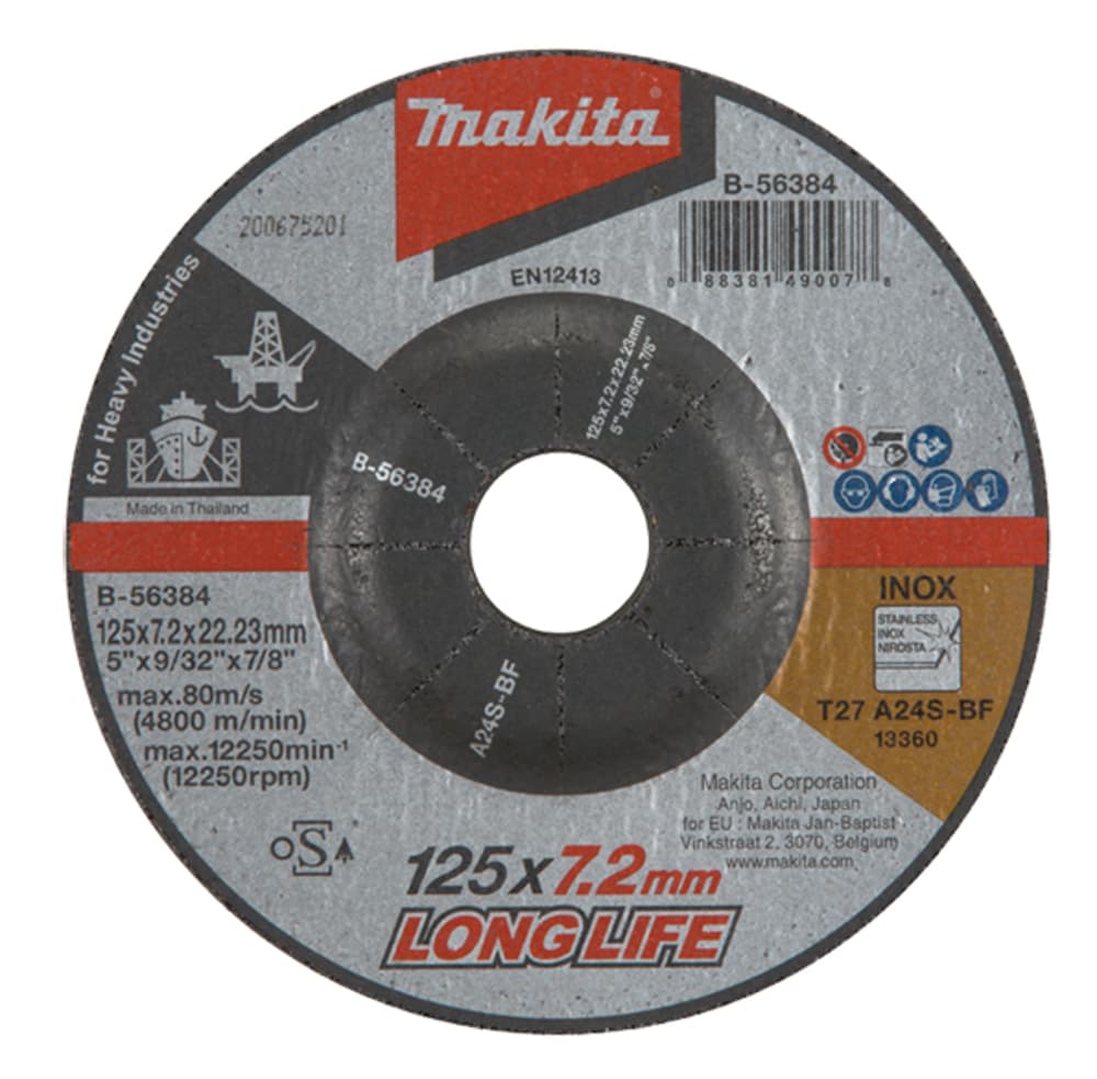 B-56384 - csiszolótárcsa INOX 125x7,2mm A24S LONG LIFE
