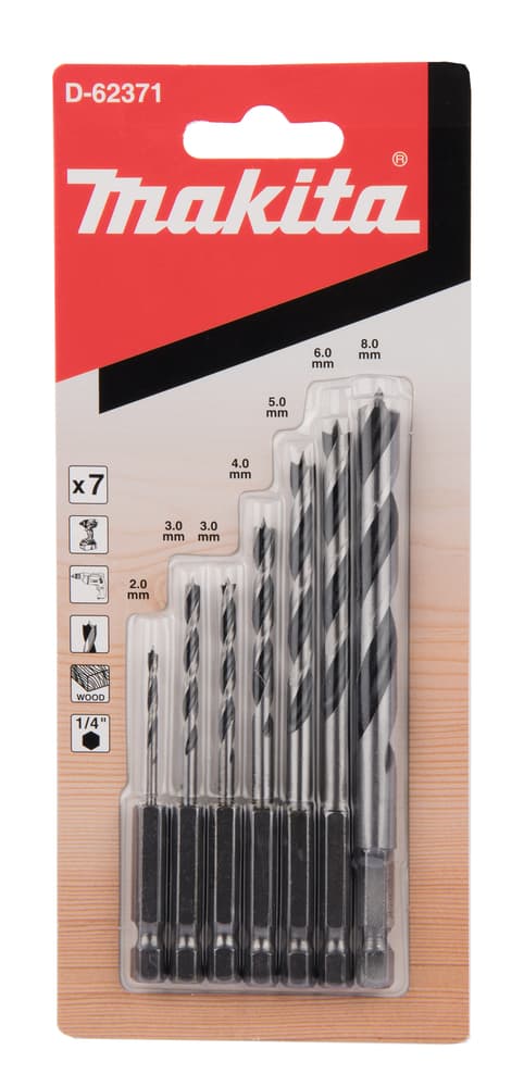 D-62371 - hatszög befogású fafúró készlet 2,3,3,4,5,6,8mm