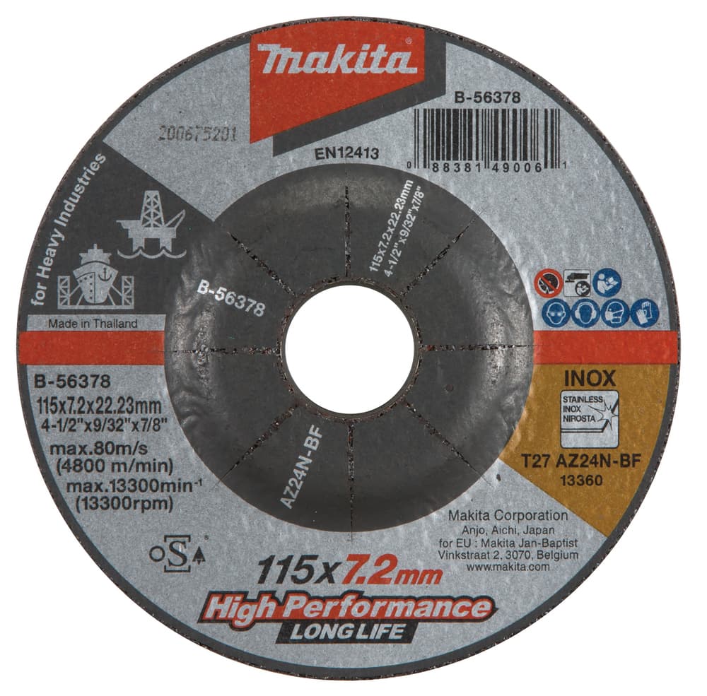 B-56378 - csiszolótárcsa INOX 115x7,2mm AZ24N LONG LIFE